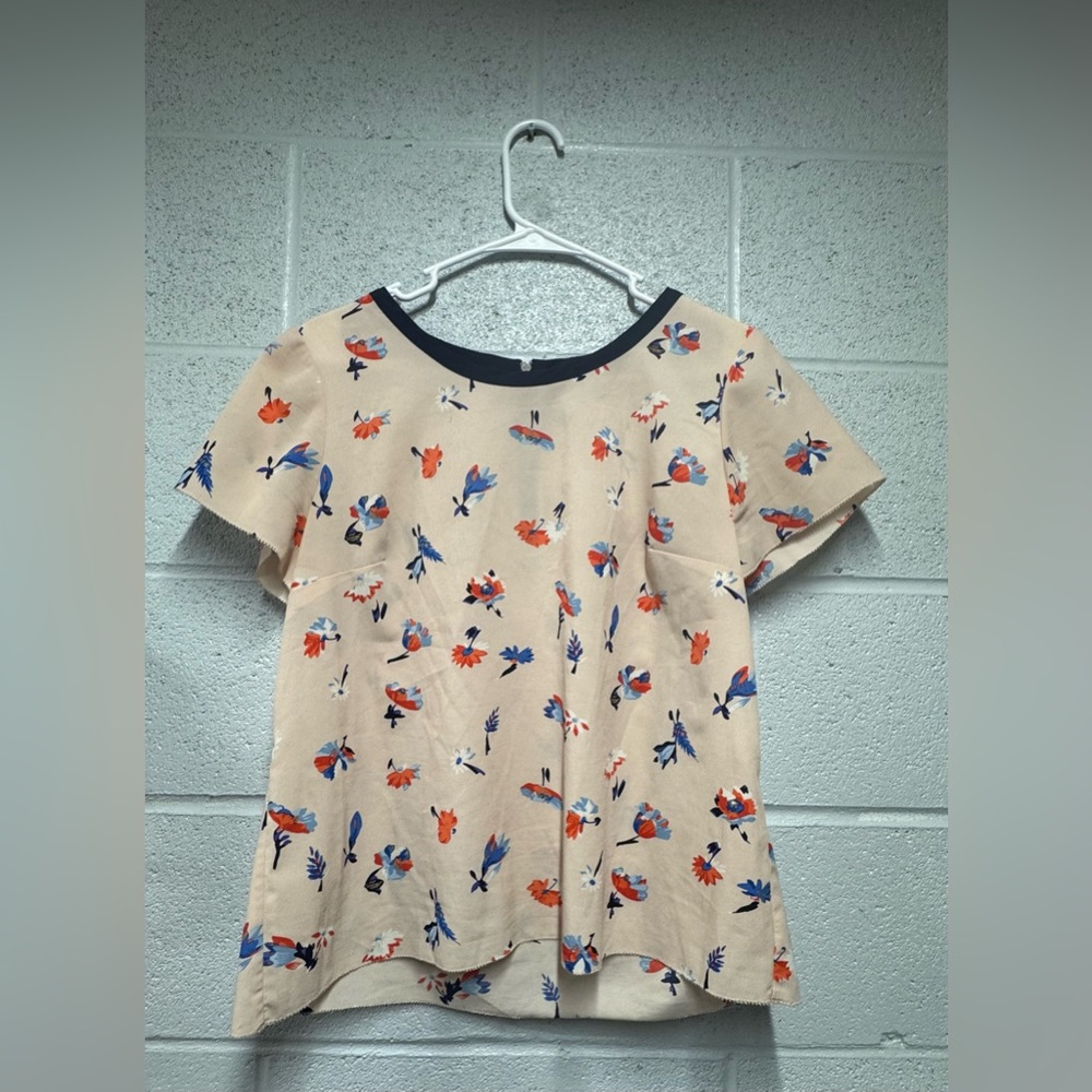Talbots women’s pink floral light weight blouse‎ with zipper on back size 10P